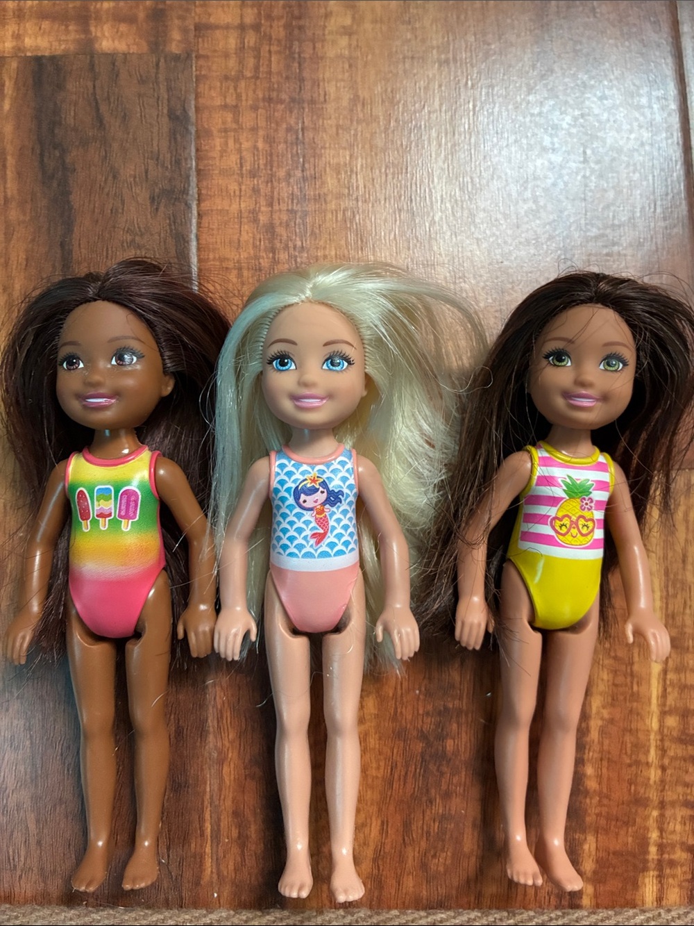 Barbie Mini Dolls in Pink, Blue & Yellow Swim Suits